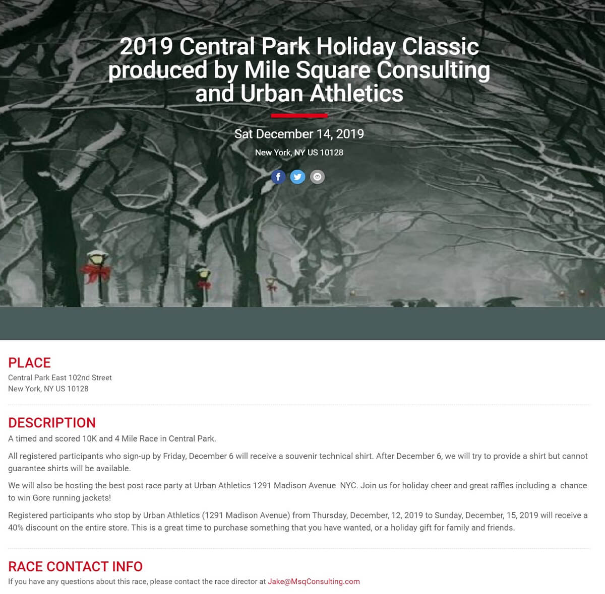 Central Park Holiday Classic 10K & 4 Mile Race 2019 elitefeats